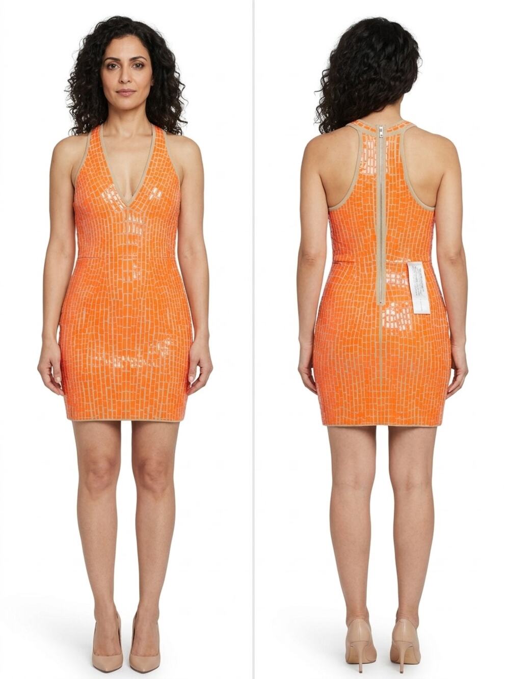 Bcbgmaxazria Orange Bodycon Mini Knit Lined Dress Women Size M